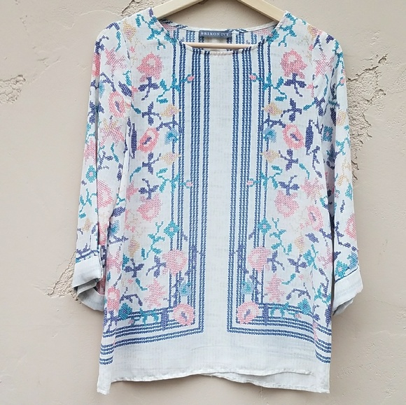 Brixon Ivy Tops - Brixon Ivy Ivory Floral Blouse Size XS 3/4 Sleeve